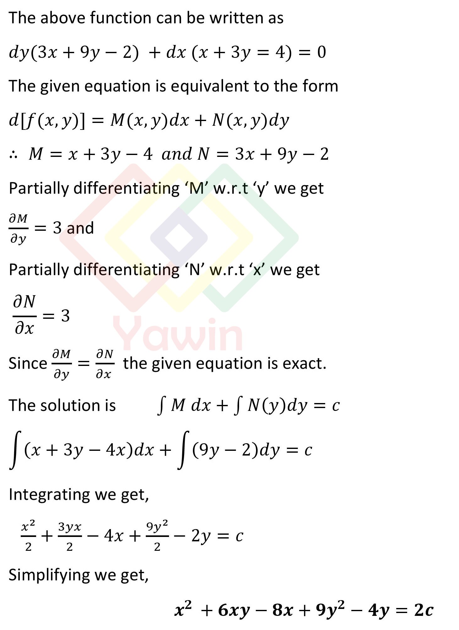 Solve dy/dx+(x+3y-4)/(3x+9y-2)=0 – Yawin