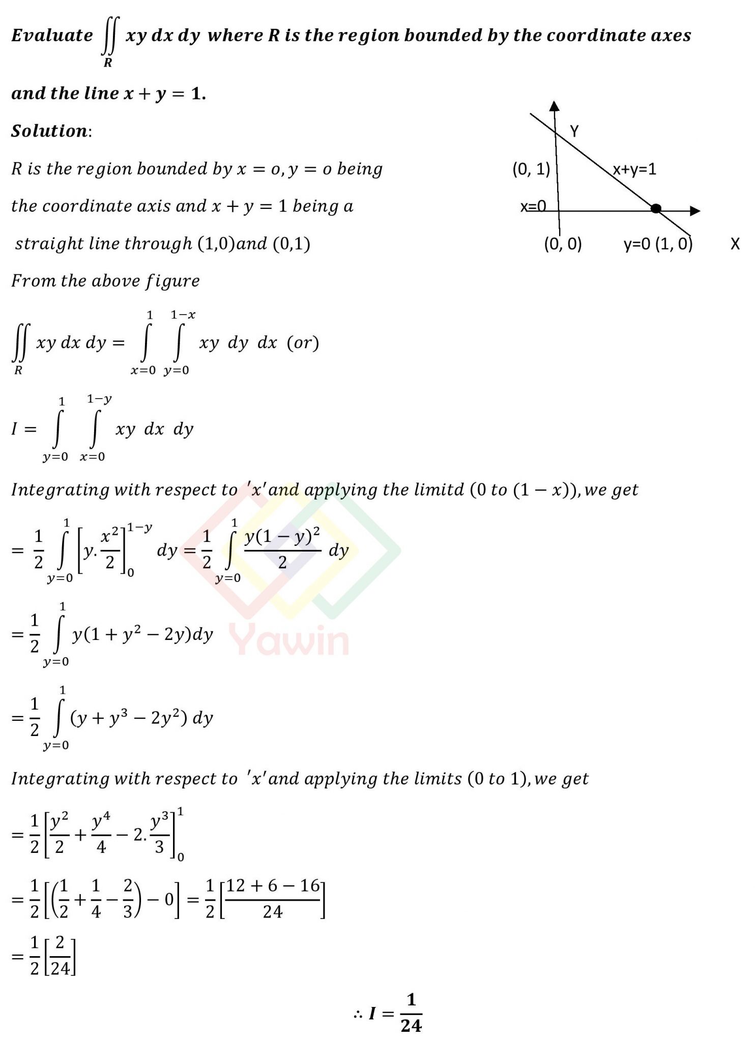 Evaluate double integral of xy dx dy over the specified region R, where ...