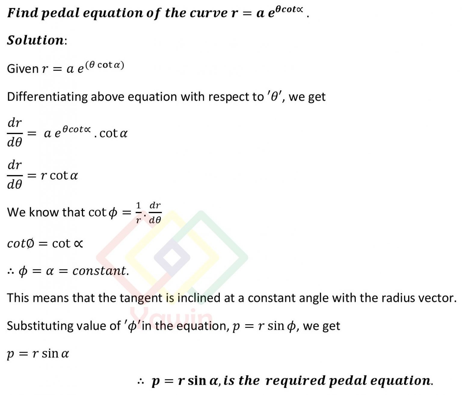 Find Pedal Equation Of The Curve R a E theta cot alpha Yawin find-pedal-equation-of-the-curve-r-a-e-theta-cot-alpha-yawin