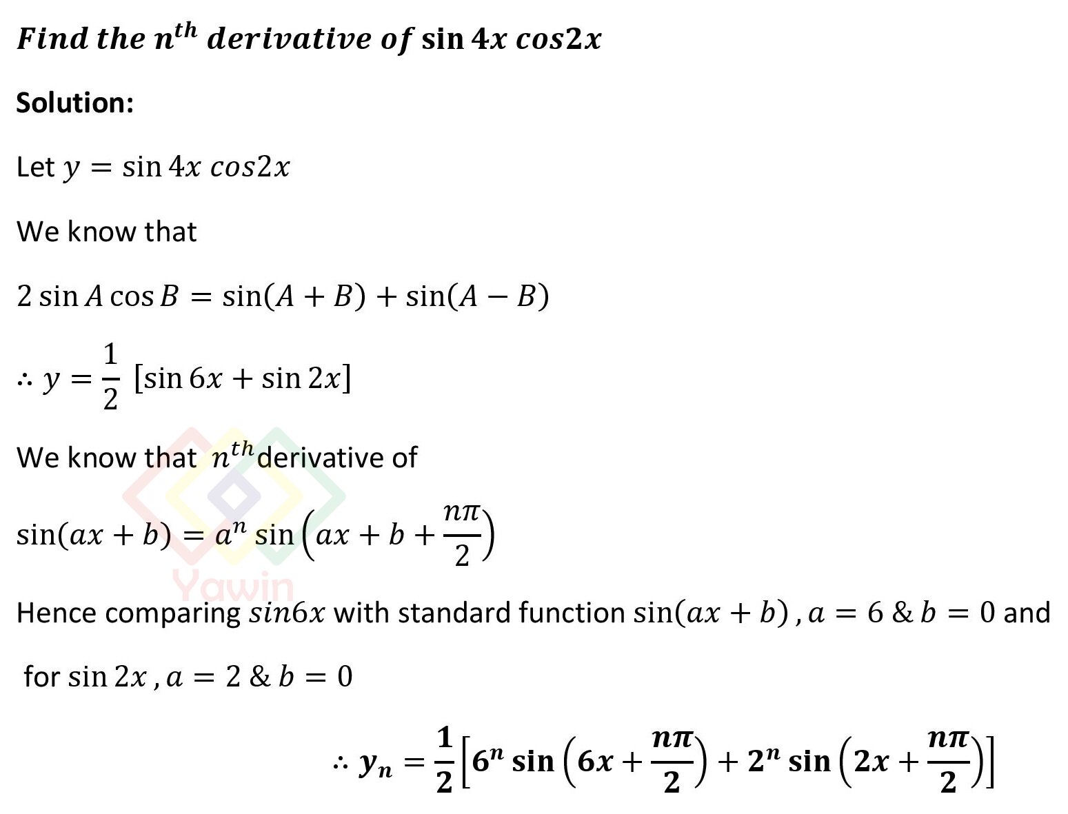find the nth derivative of sin 4x cos 2x