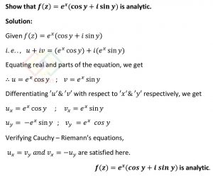 Show that f (z) =e^x (cos y + i sin y) is analytic function in complex ...
