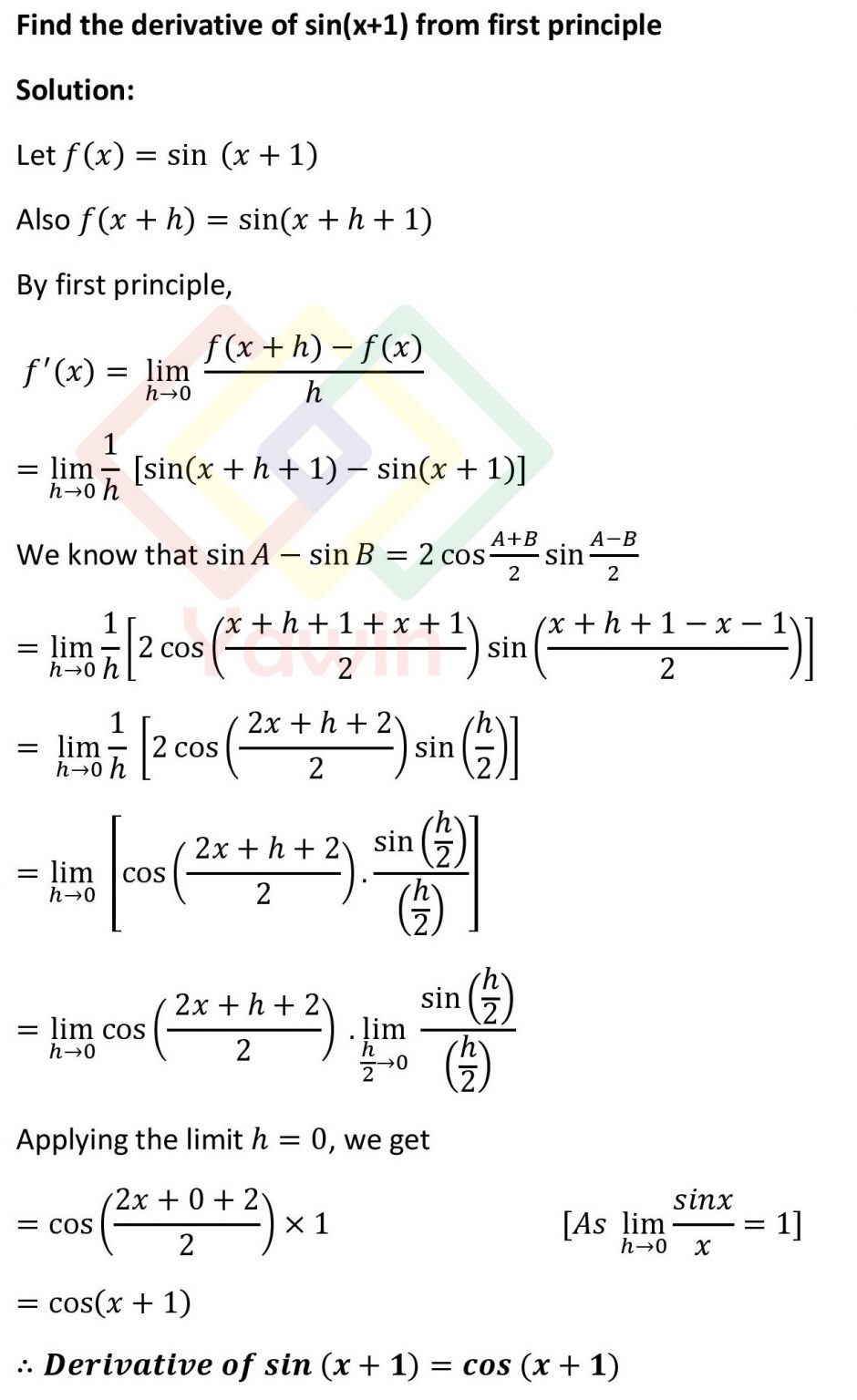 Find the derivative of sin(x+1) from first principle Yawin