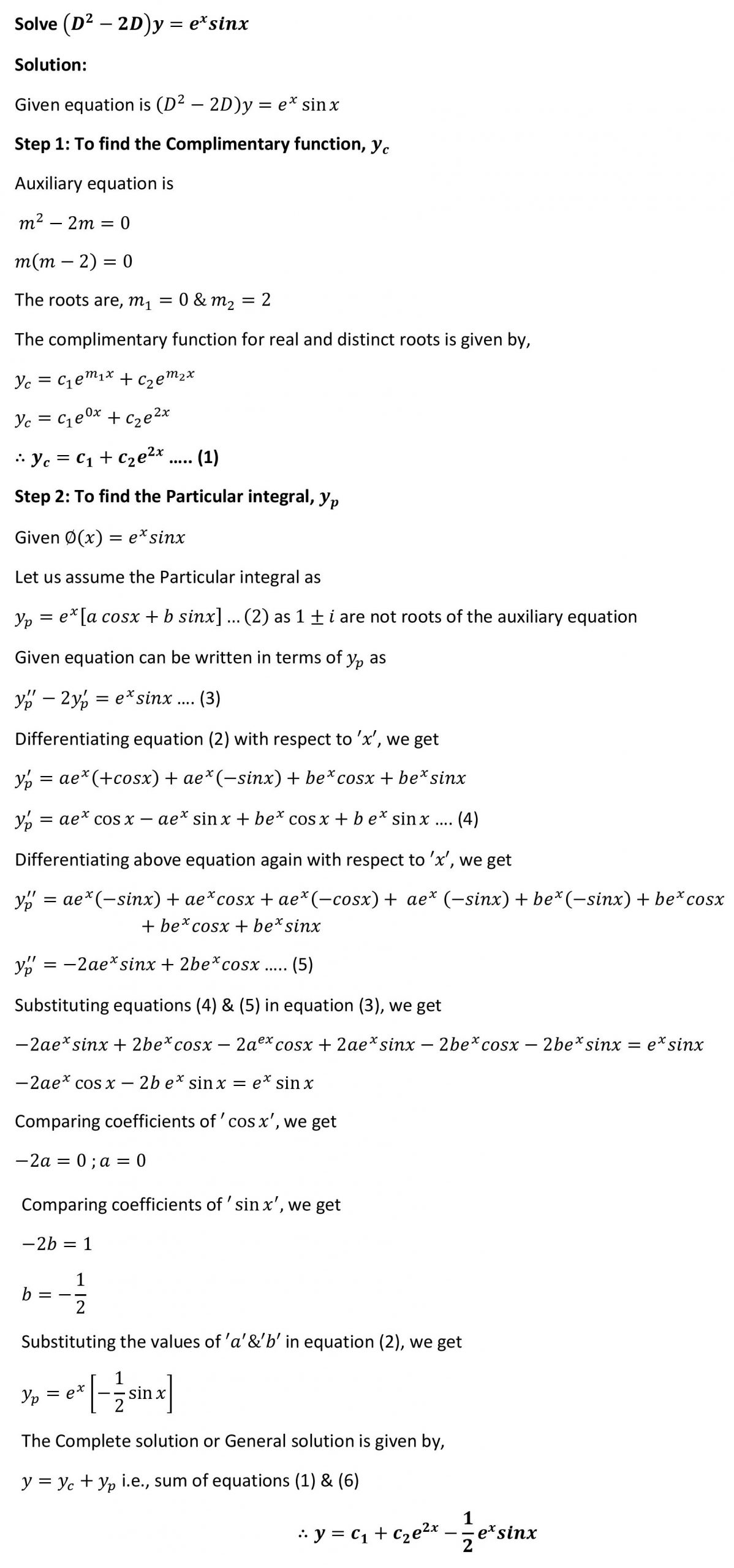 Solve D 2 2D y E x Sin X By Method Of Undetermined Coefficients solve-d-2-2d-y-e-x-sin-x-by-method-of-undetermined-coefficients